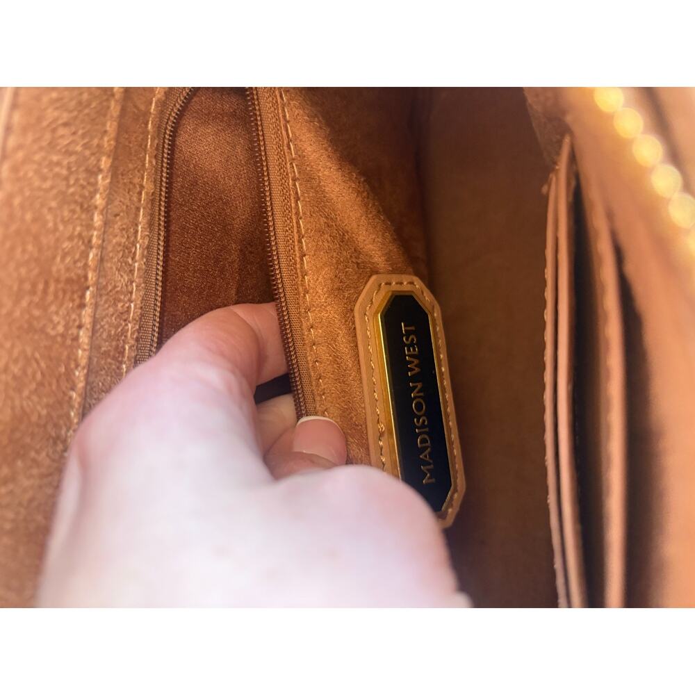 Madison West Tan Faux Leather Crossbody Handbag | Structured Shoulder Bag - Picture 6 of 6
